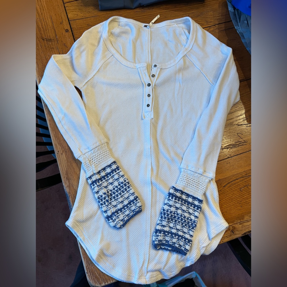 Free people top with crocheted sleeves